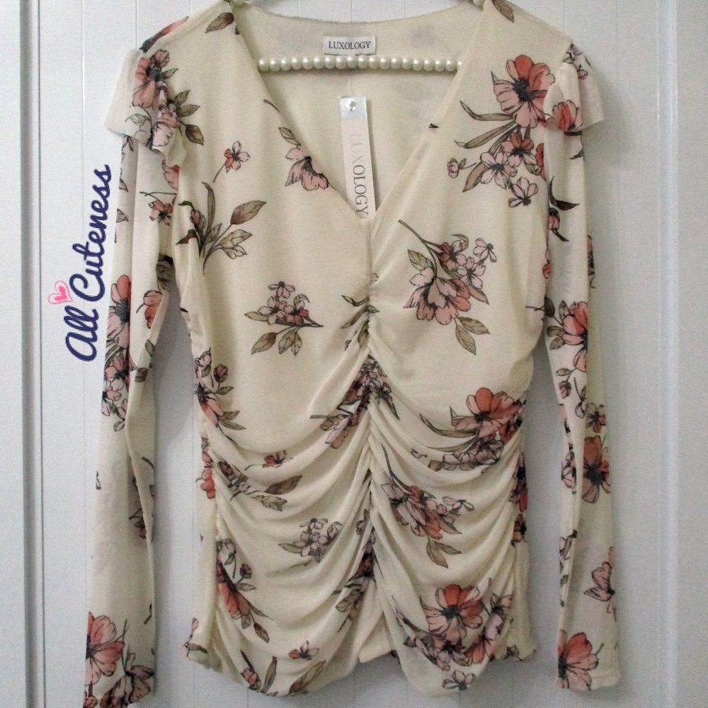 Luxology Long Sleeve Floral Mesh Top Size S